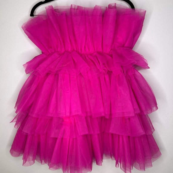 NWT Altar’d State Daria Tulle Mini Dress in Hot Pink. Size Small - Picture 6 of 7